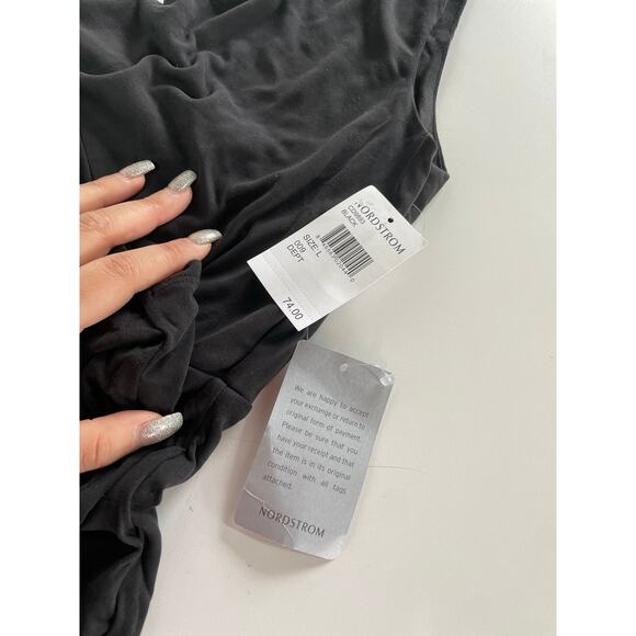 NSR Dress Women Large Black Mini‎ Cocktail Asymmetric Sleeve Mini V Neck - Picture 9 of 9